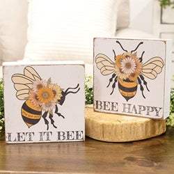 Just Bee Happy Floral Bee Box Sign - 2 Asstd.