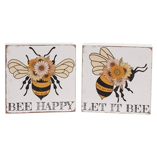 Just Bee Happy Floral Bee Box Sign - 2 Asstd.
