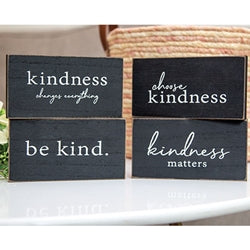 Kindness Sentiment Distressed Wooden Block - 4 Asstd.