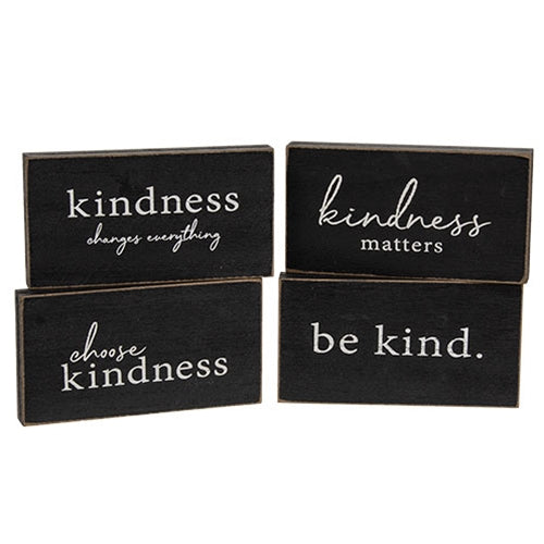 Kindness Sentiment Distressed Wooden Block - 4 Asstd.