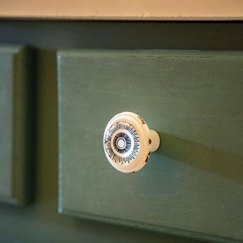 Boho Floral Lines Black/White Metal Knob