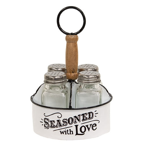 Seasoned with Love Farmhouse Caddy with 4 Salt and Pepper Shakers