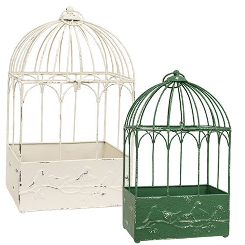 2/Set - Distressed Metal Birds On Branches Birdcages