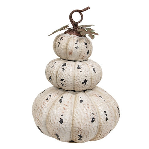 Distressed White Metal Triple Stack Pumpkin - 18 In H