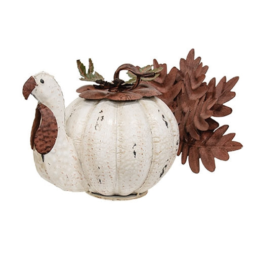 Distressed Metal Turkey Pumpkin w/Lid