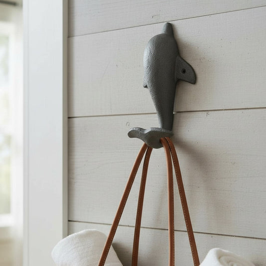 Dolphin Tail Wall Hook Coastal Decor, Natural Iron Finish