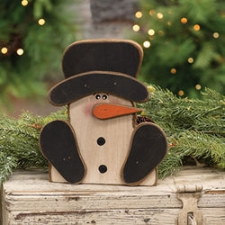 Distressed Wooden Sitting Snowman