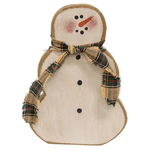 Distressed Wooden Standing Snowman w/Scarf Sitter - 5.5"H