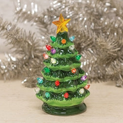 Ceramic Retro Green Light Up Tree - 6.5"H