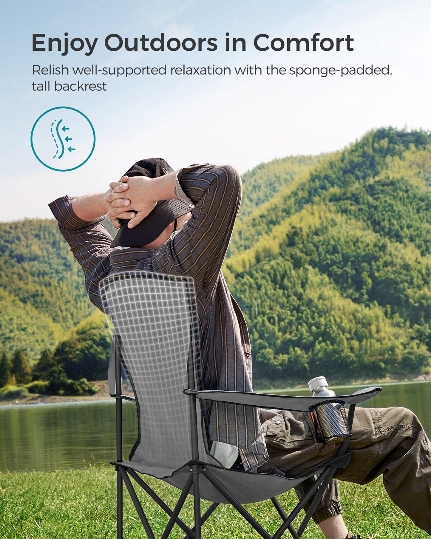 Folding Camping Chair with Sponge Seat Grey and Ink Black