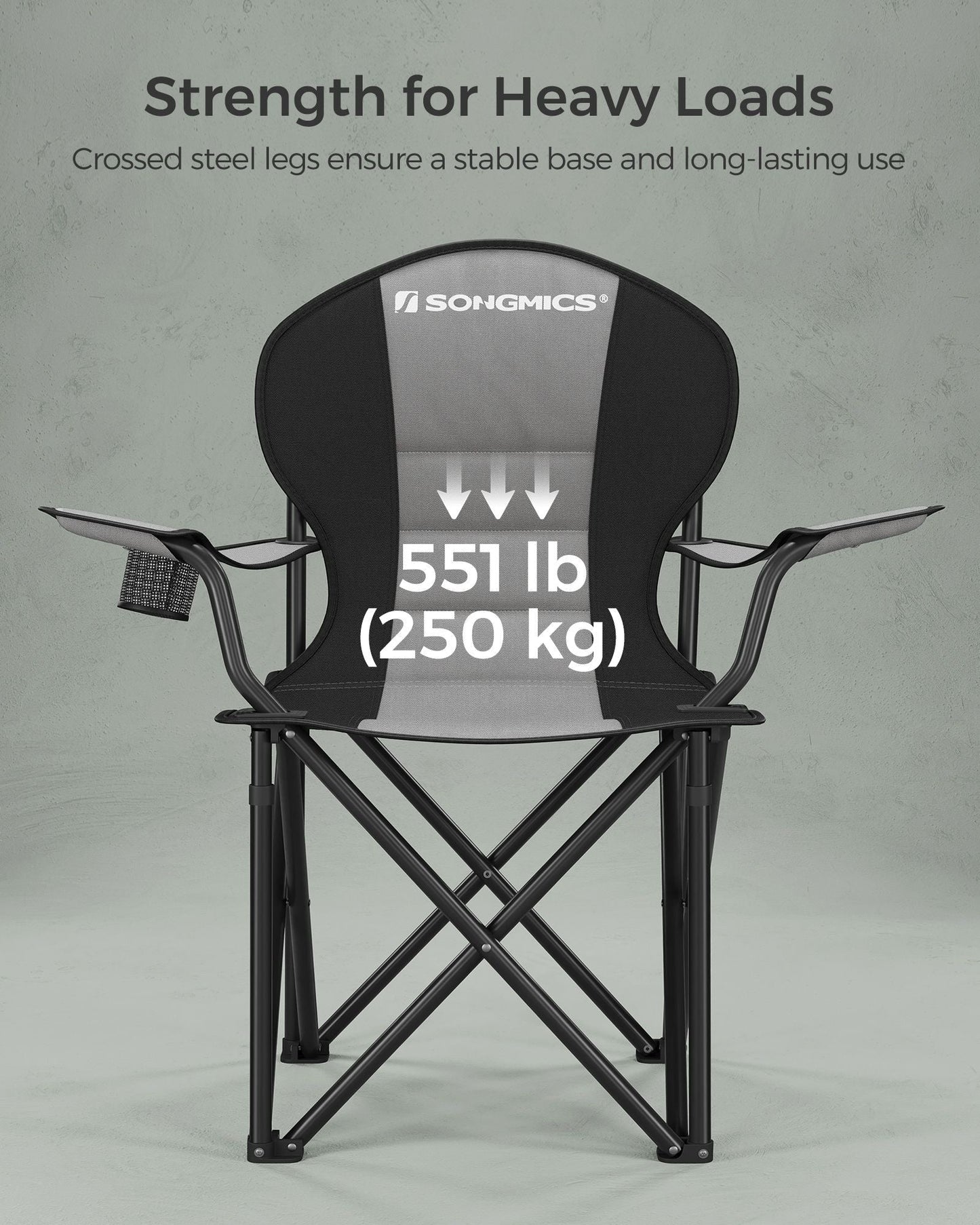 Folding Camping Chair with Sponge Seat Grey and Ink Black