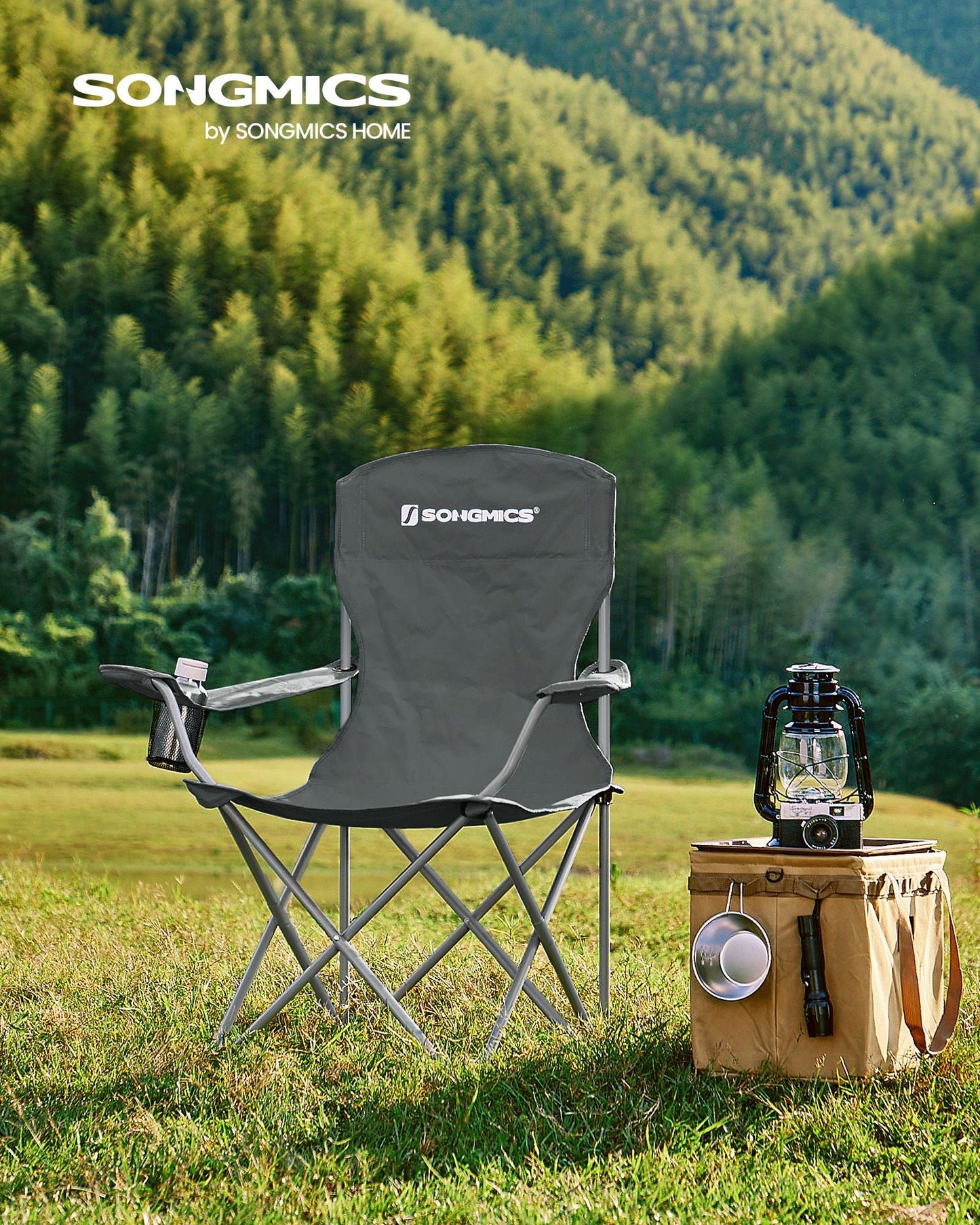 Set of 2 Folding Camping Chairs Max. Capacity 330 lb Slate Gray