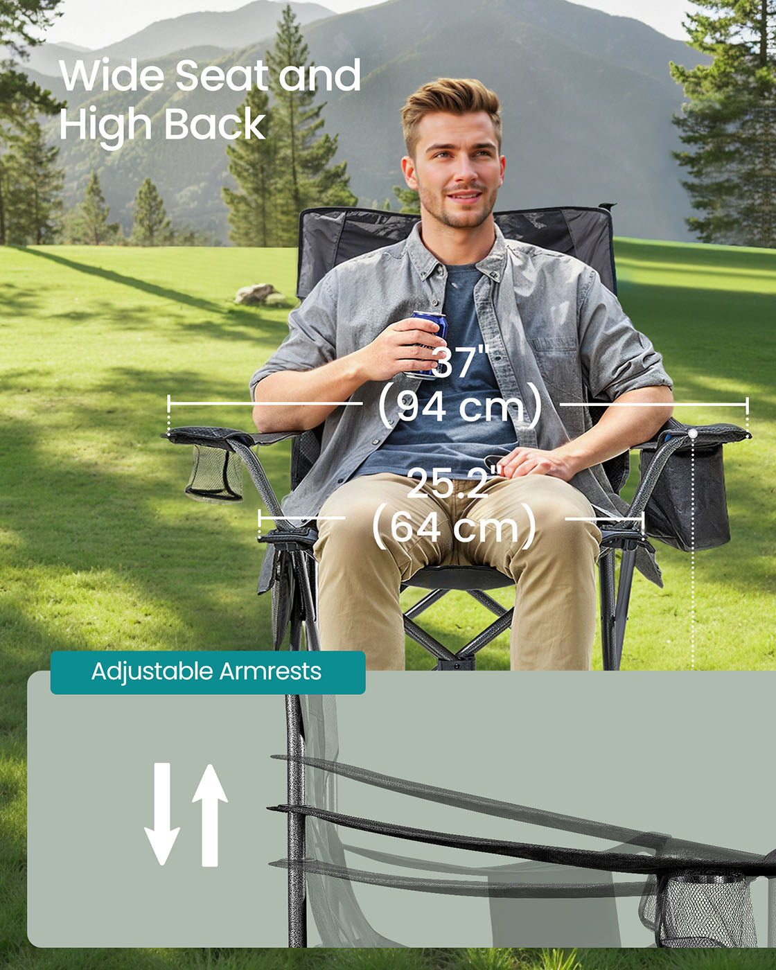 Outdoor Folding Chair, 352 lb Weight Capacity