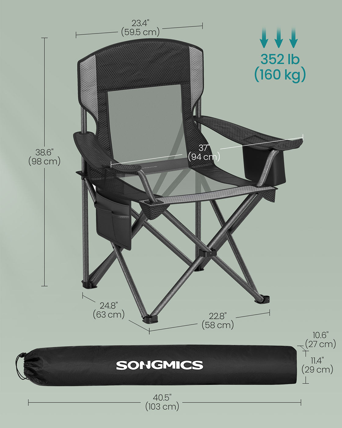 Outdoor Folding Chair, 352 lb Weight Capacity