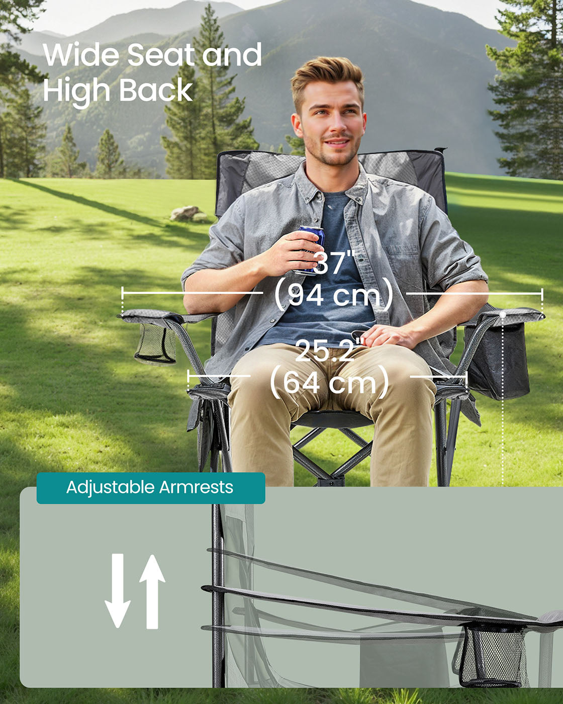 Outdoor Folding Chair, 352 lb Weight Capacity
