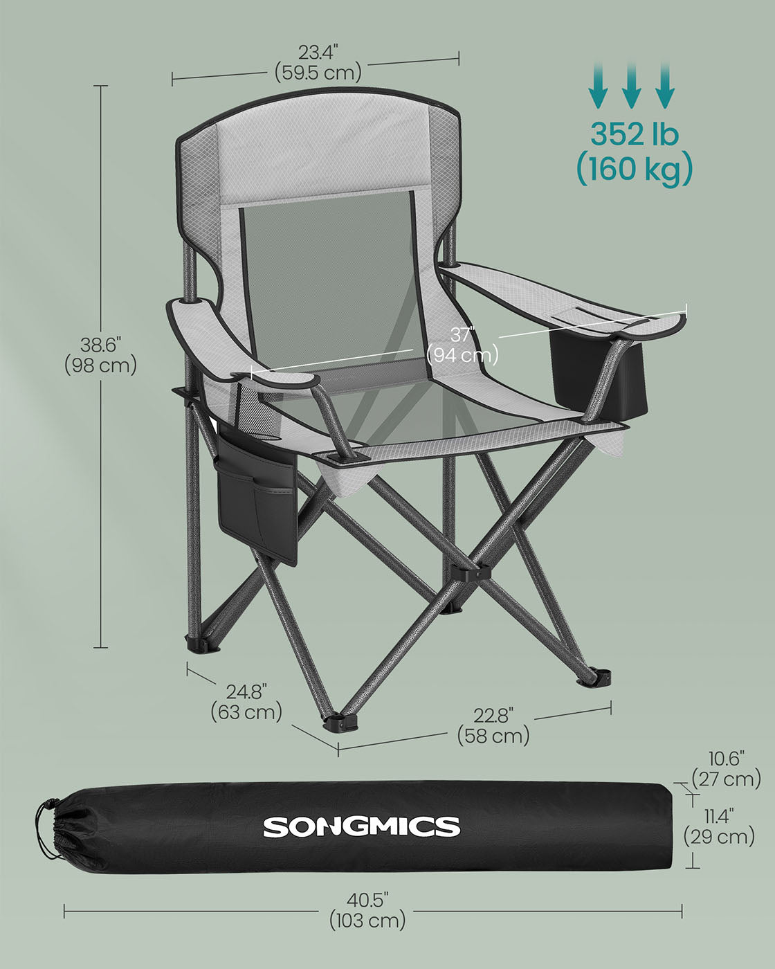 Outdoor Folding Chair, 352 lb Weight Capacity