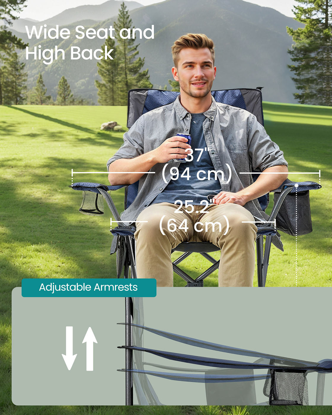 Outdoor Folding Chair, 352 lb Weight Capacity