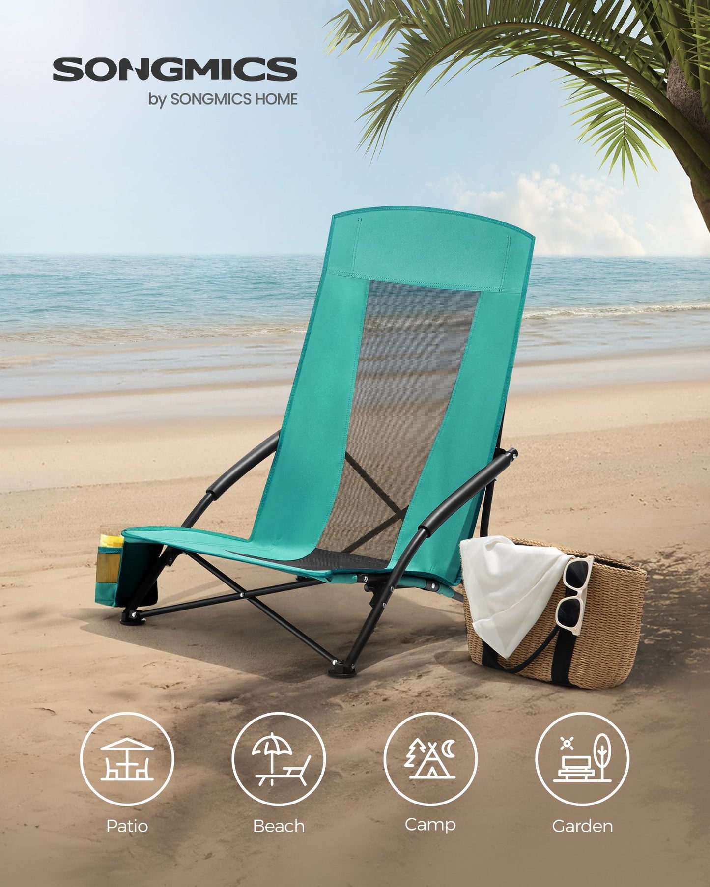 Portable Outdoor Beach Chair with High Backrest