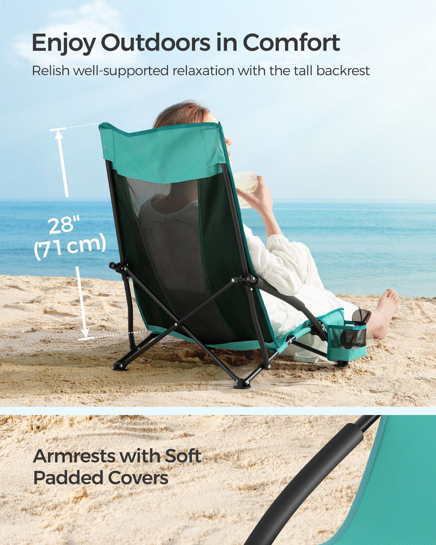 Portable Outdoor Beach Chair with High Backrest
