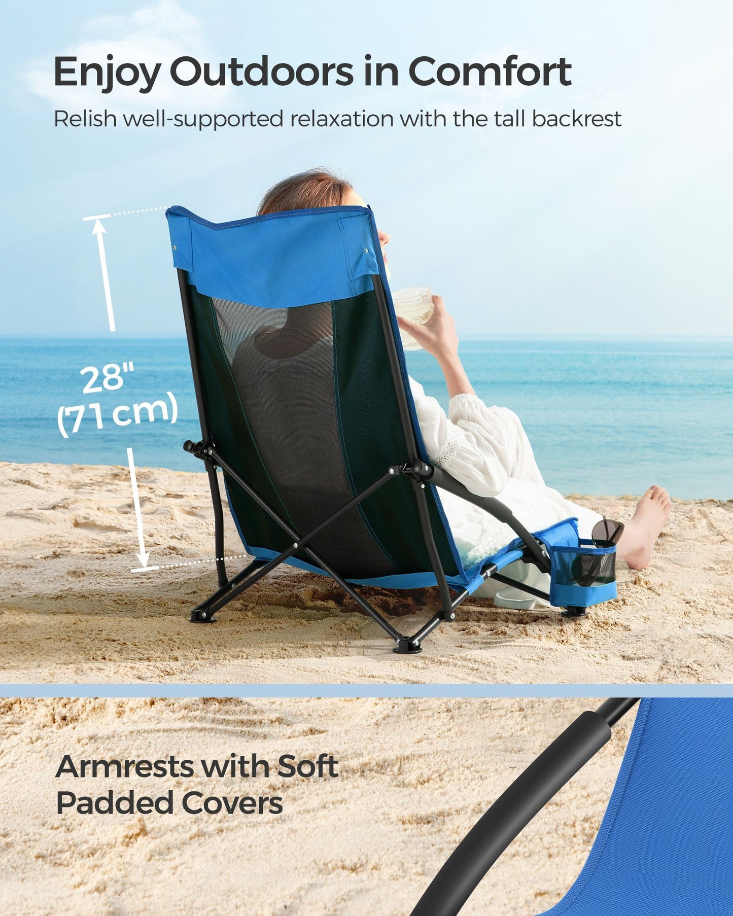 Portable Outdoor Beach Chair with High Backrest