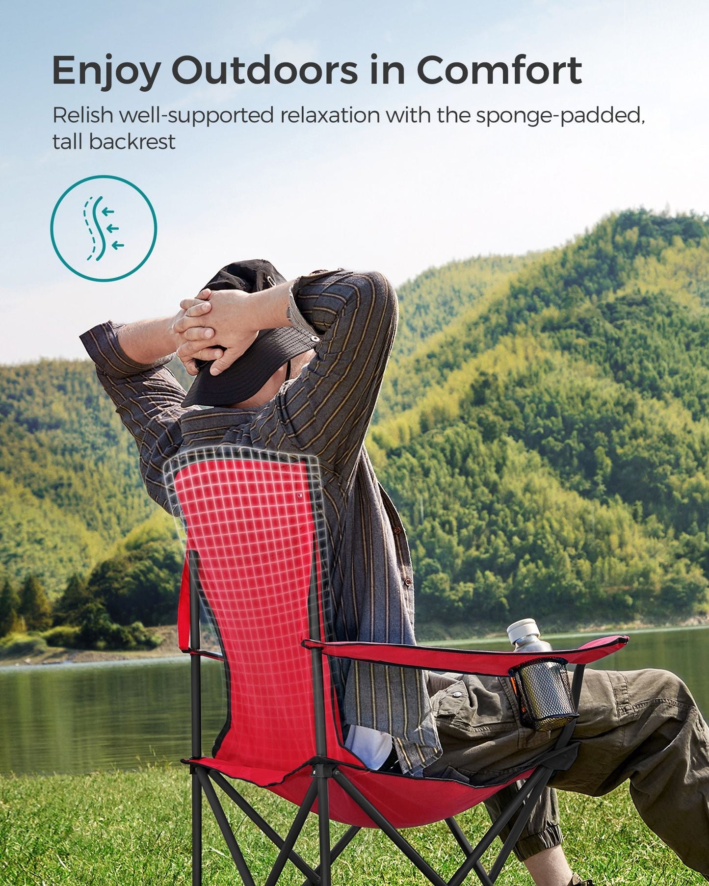 Folding Camping Chair Max. Capacity 551 lb Red and Black