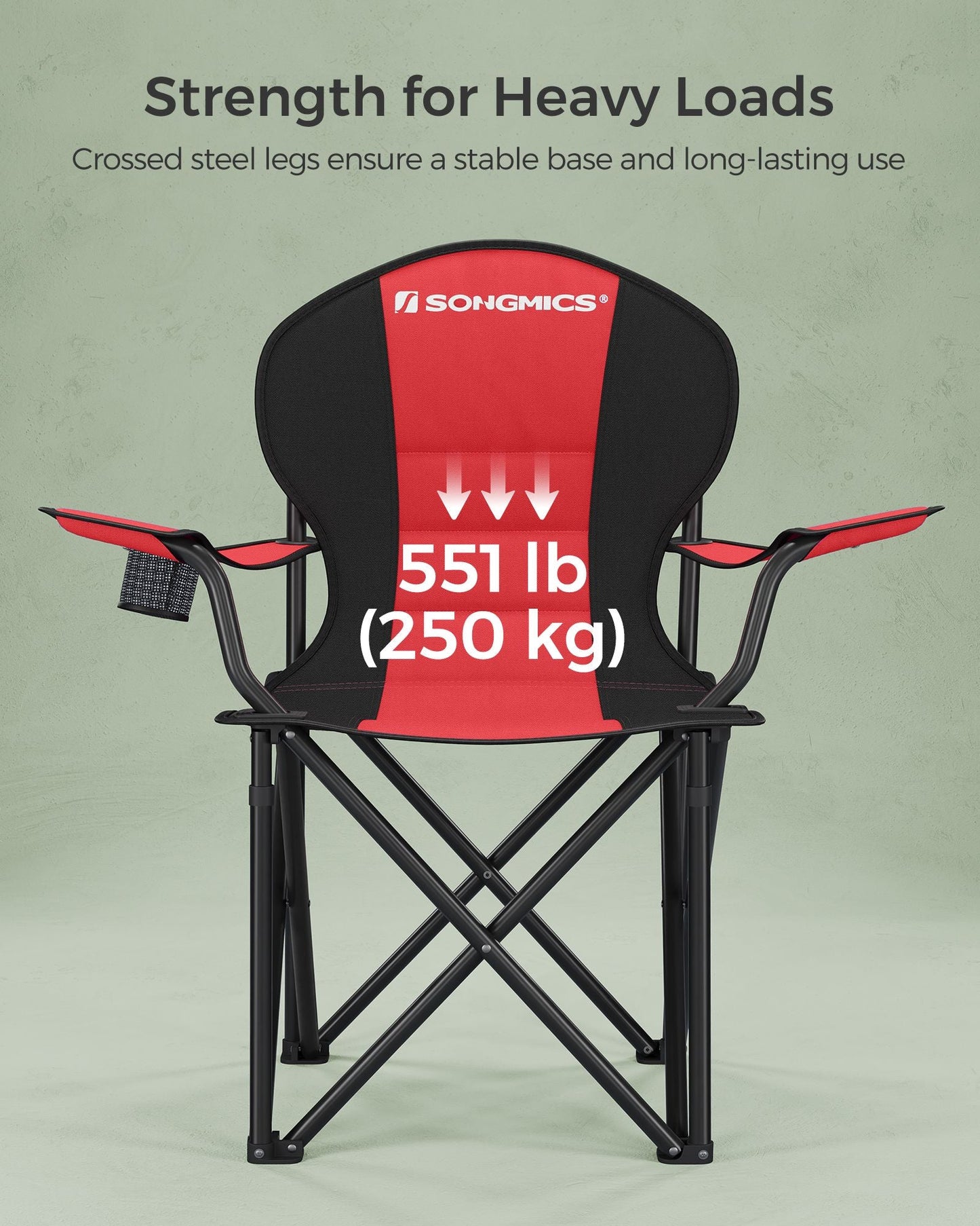 Folding Camping Chair Max. Capacity 551 lb Red and Black