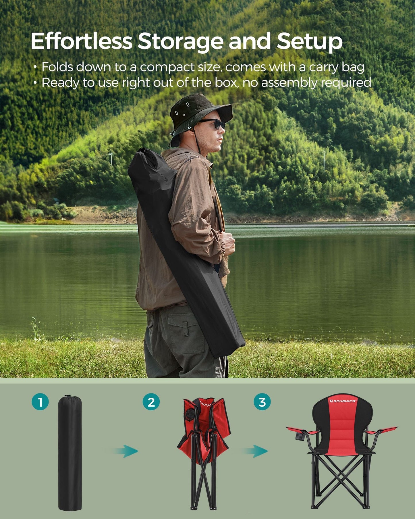 Folding Camping Chair Max. Capacity 551 lb Red and Black