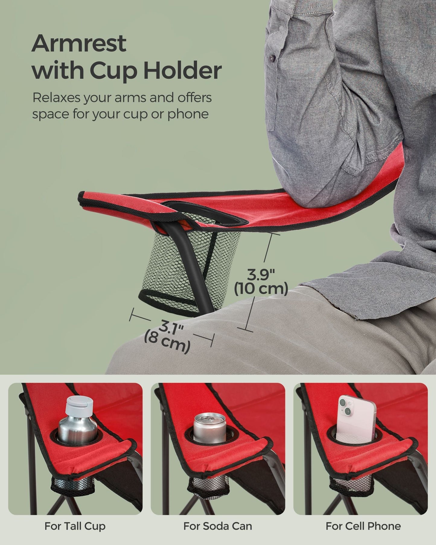 Folding Camping Chair Max. Capacity 551 lb Red and Black