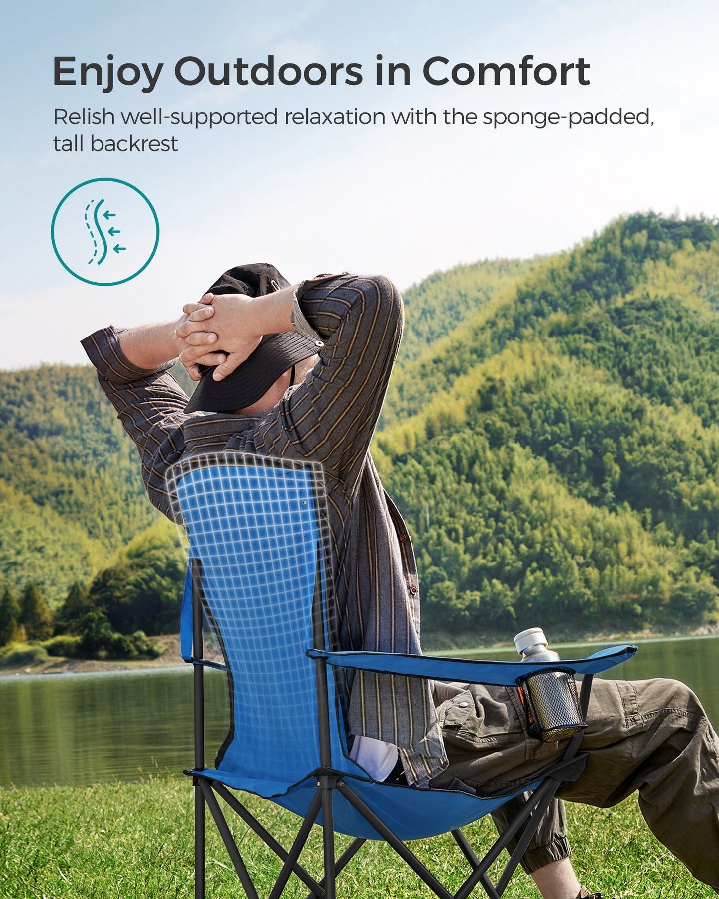 Folding Camping Chair Max. Capacity 551 lb Blue and Black