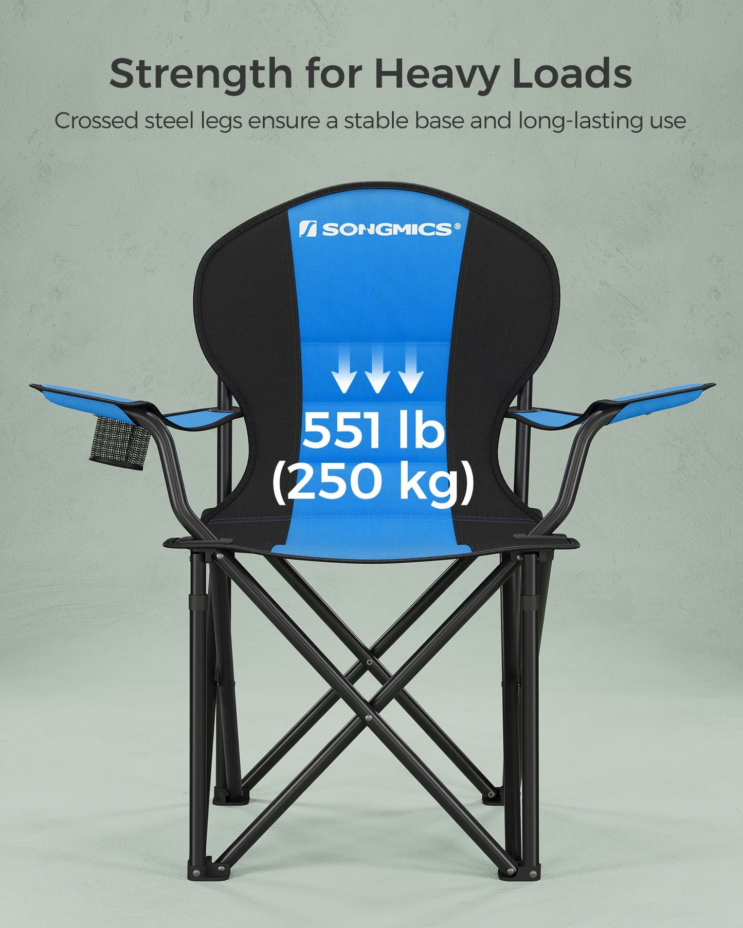 Folding Camping Chair Max. Capacity 551 lb Blue and Black