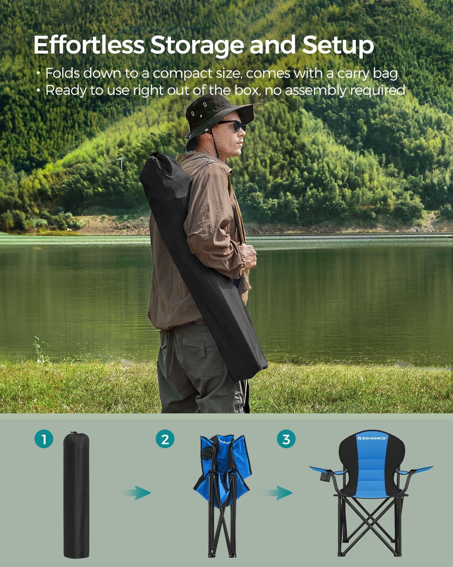 Folding Camping Chair Max. Capacity 551 lb Blue and Black
