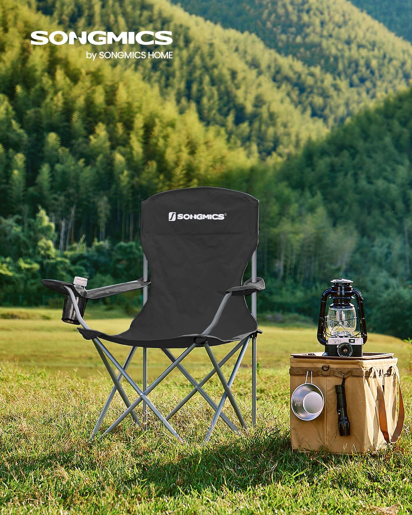 Set of 2 Folding Camping Chairs Max. Capacity 330 lb Ink Black