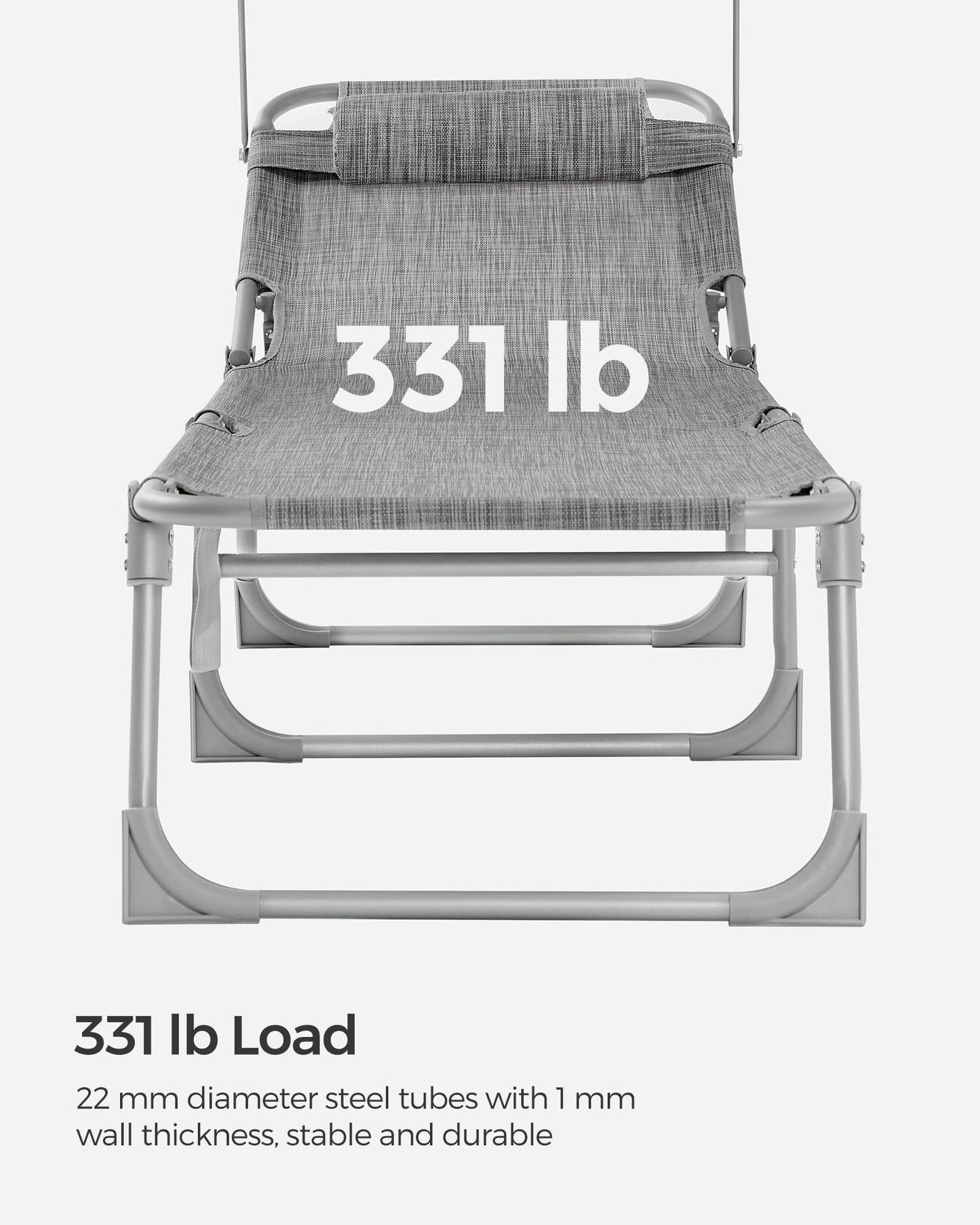 Sun Lounger with Sunshade Headrest Adjustable Backrest