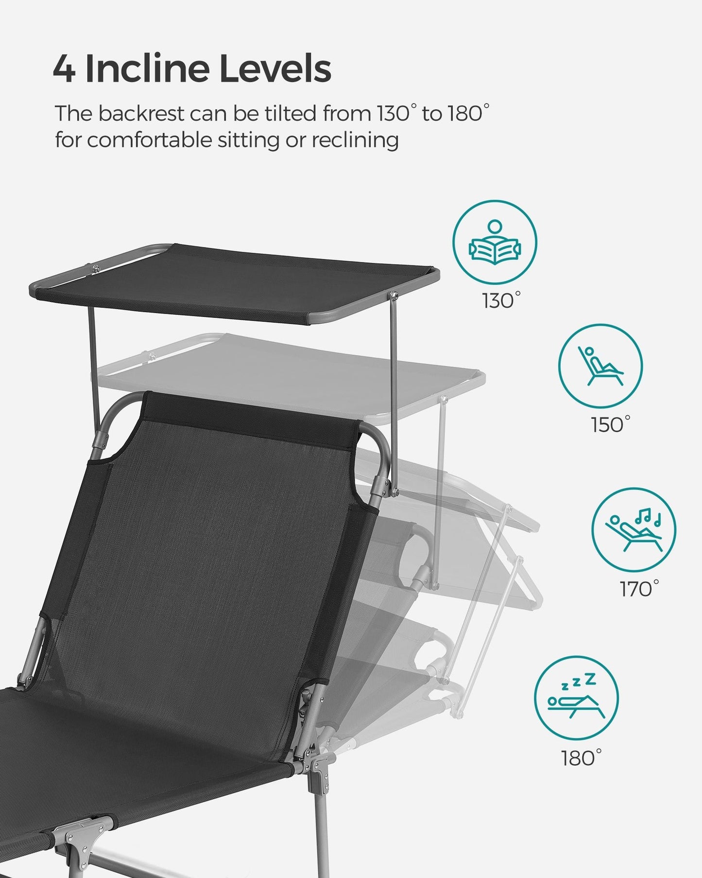 Sun Lounger with Sunshade Headrest Adjustable Backrest