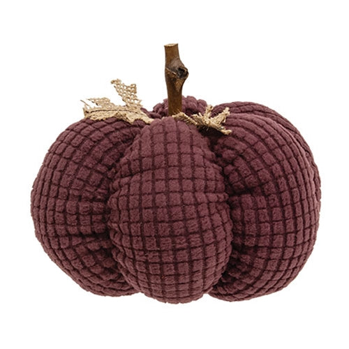 Burgundy Waffle Weave Pumpkin w/Burlap Leaves - 6" dia.