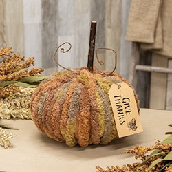 Harvest Chenille Give Thanks Pumpkin - 9" dia