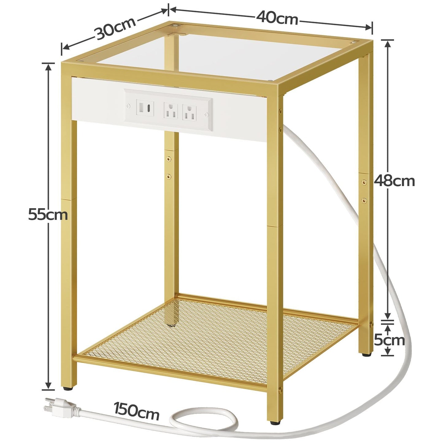 Side Table with Charging Station - Gold