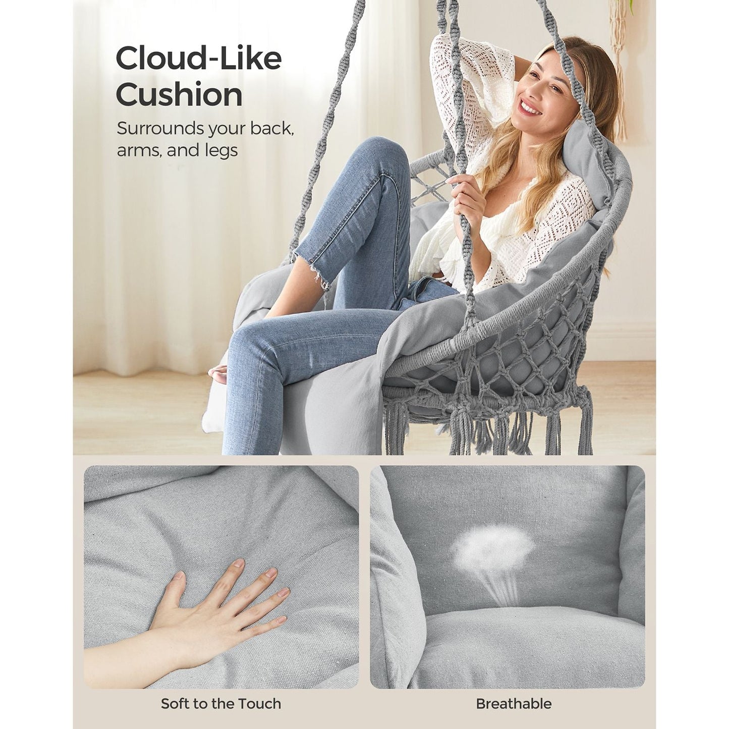 Hammock Chair with Large, Thick Cushion