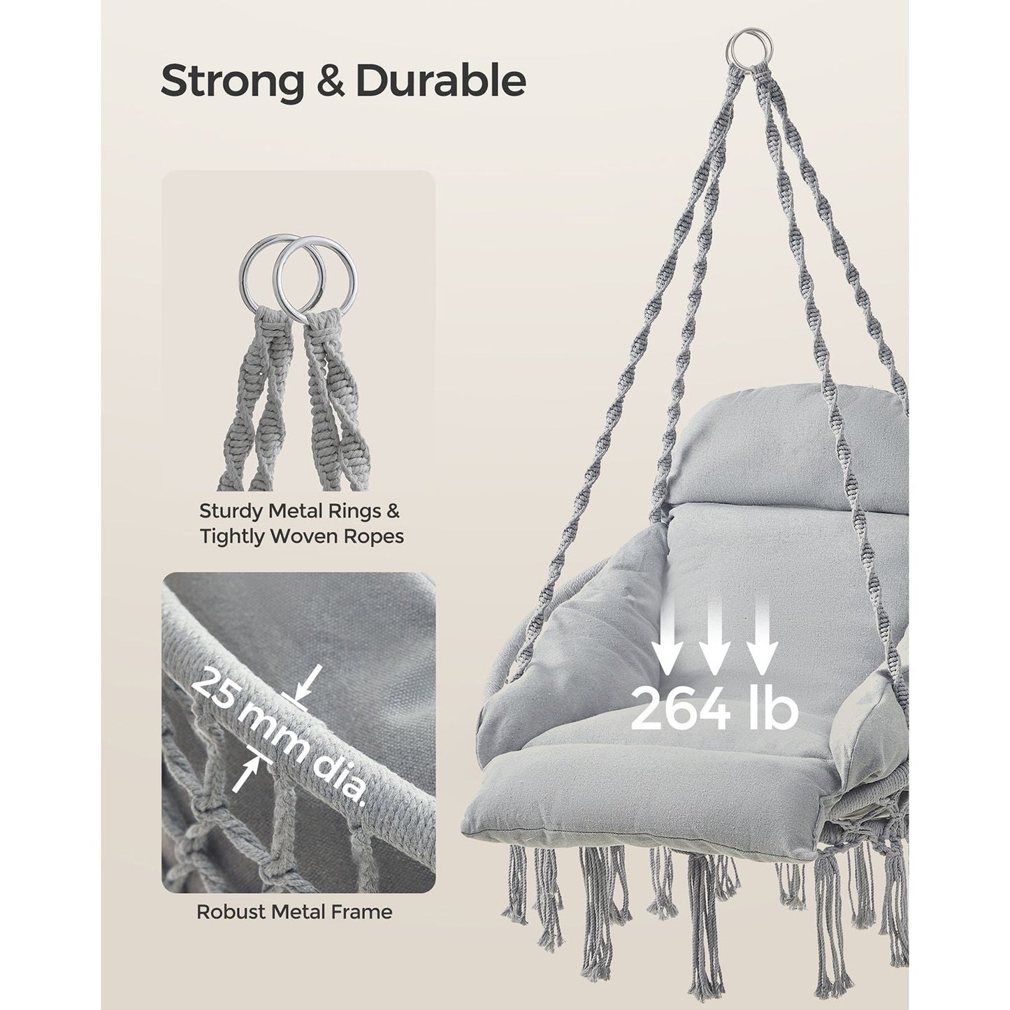Hammock Chair with Large, Thick Cushion