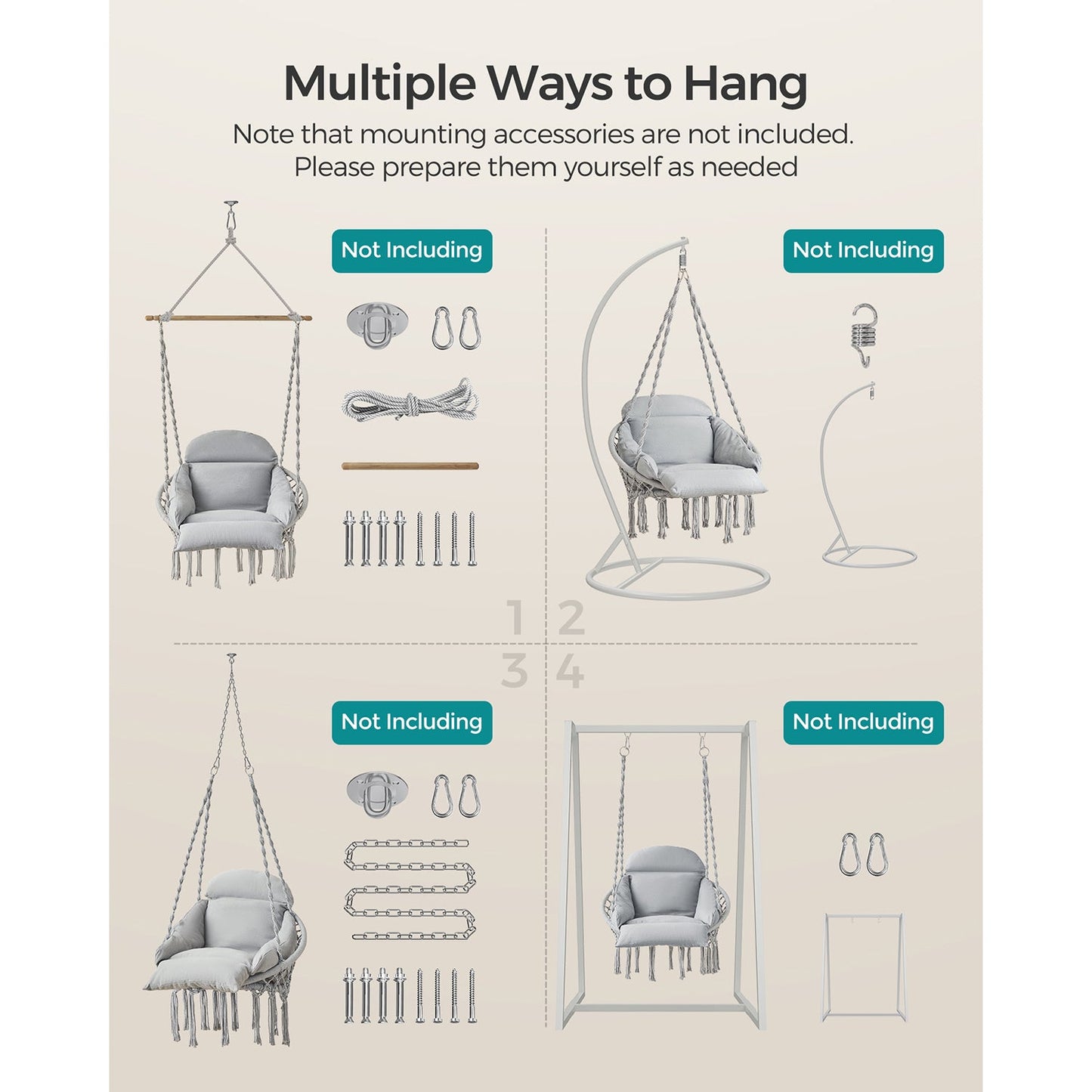 Hammock Chair with Large, Thick Cushion