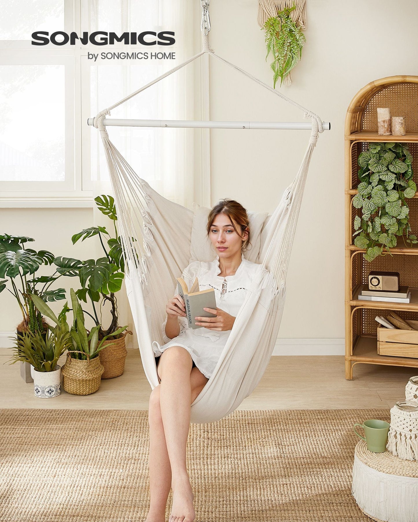 Hammock Chair with 2 Cushions Cream White