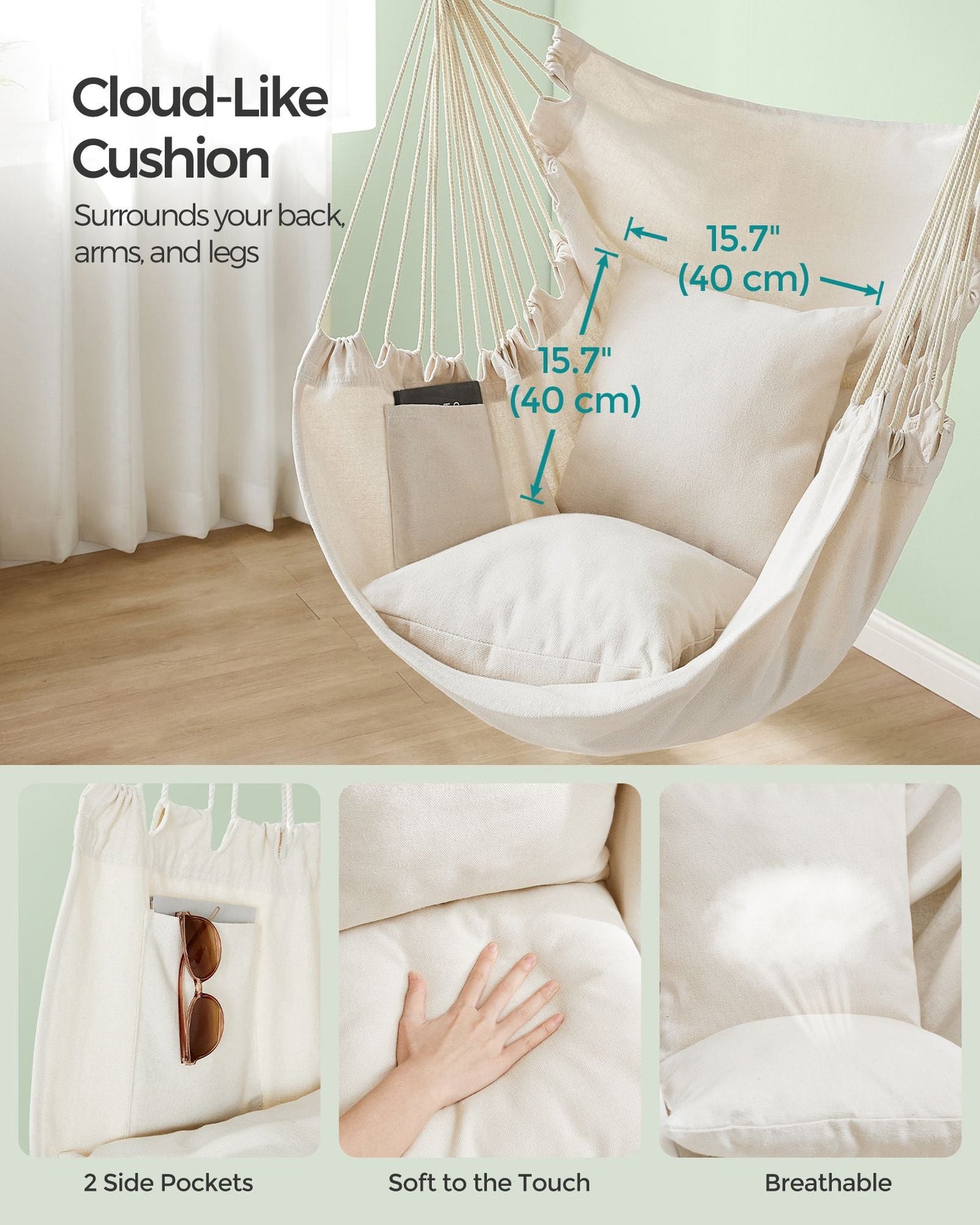 Hammock Chair with 2 Cushions Cream White
