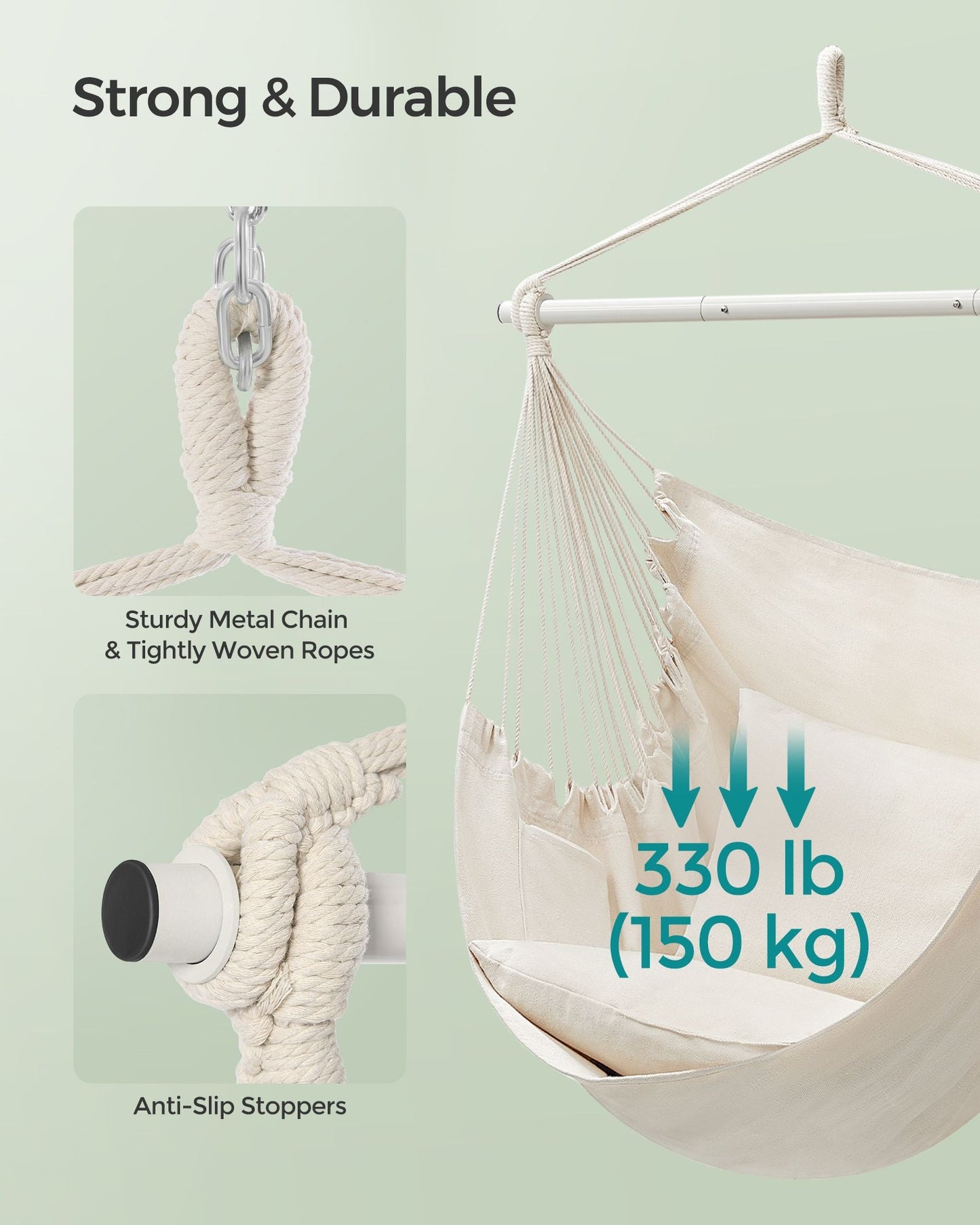 Hammock Chair with 2 Cushions Cream White