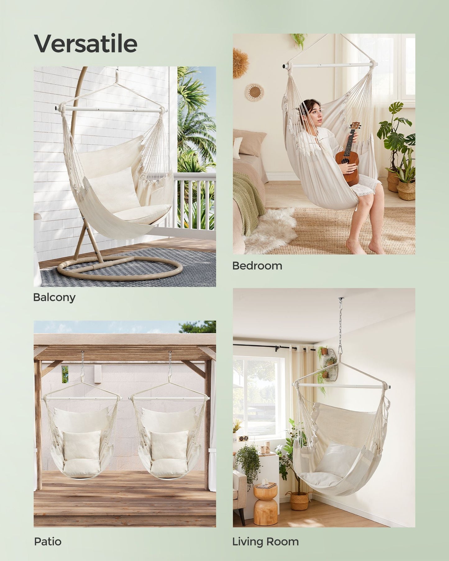 Hammock Chair with 2 Cushions Cream White