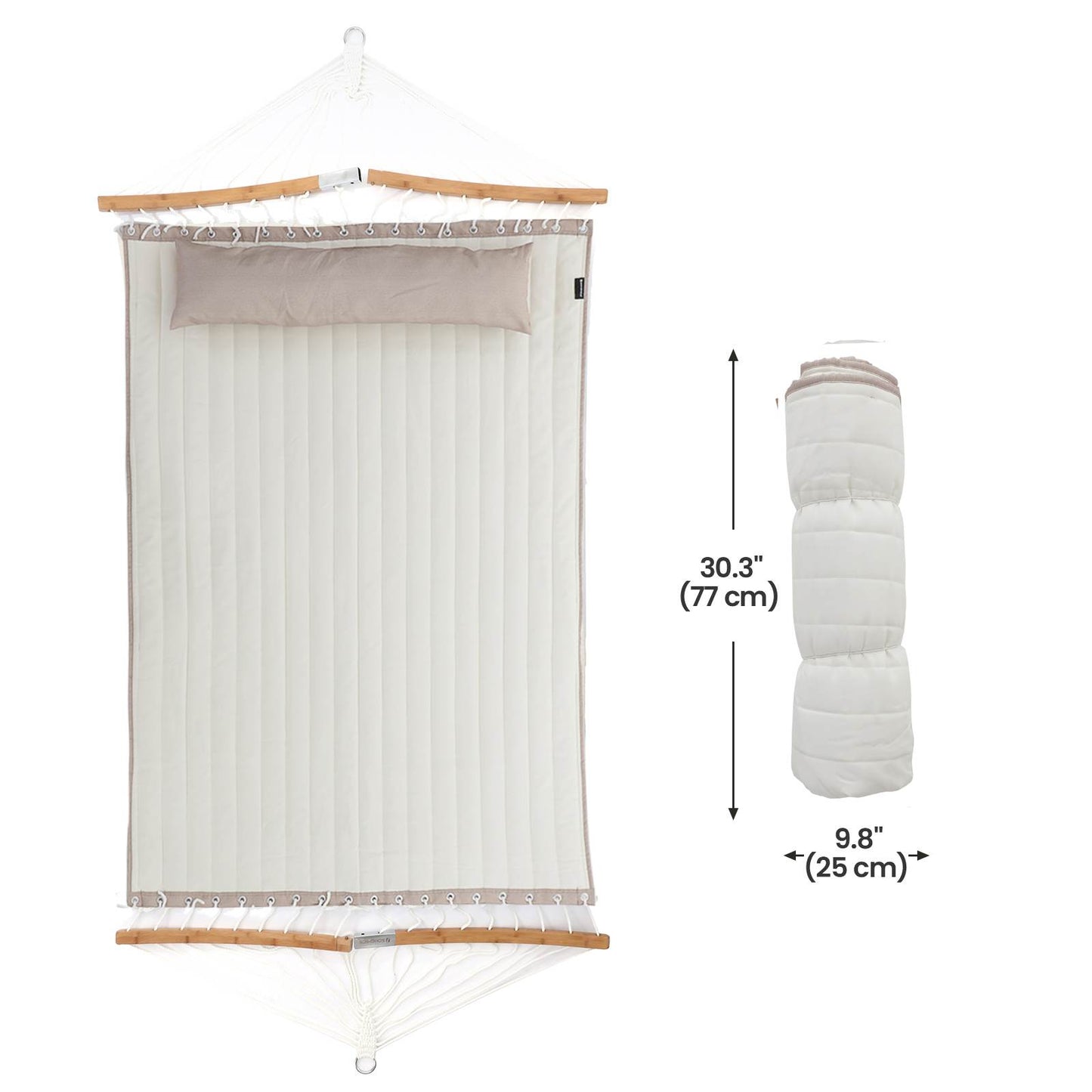 Quilted Hammock with Curved Bamboo Spreaders