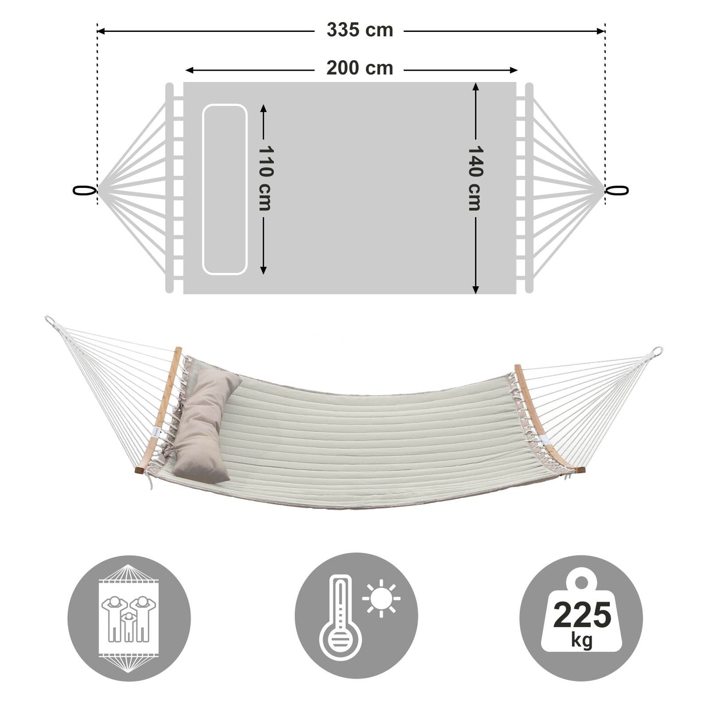 Quilted Hammock with Curved Bamboo Spreaders
