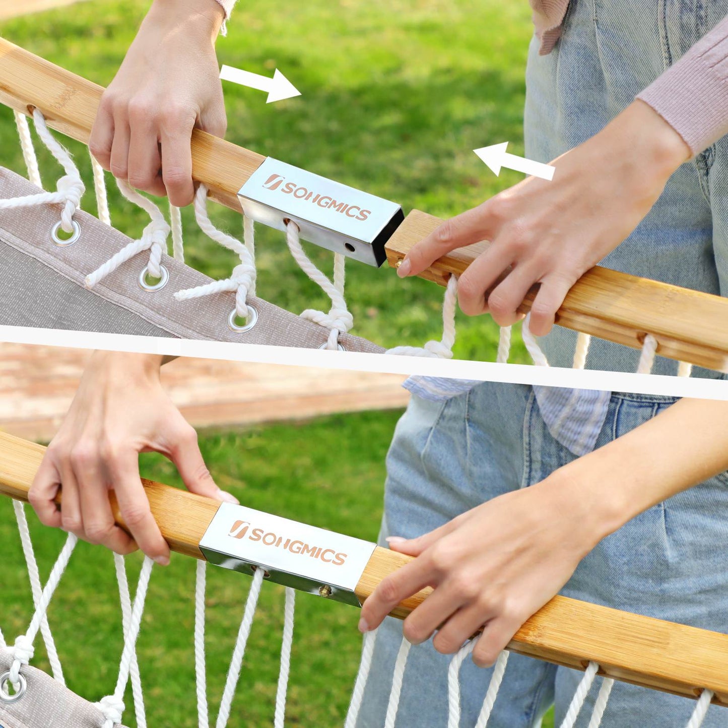 Quilted Hammock with Curved Bamboo Spreaders