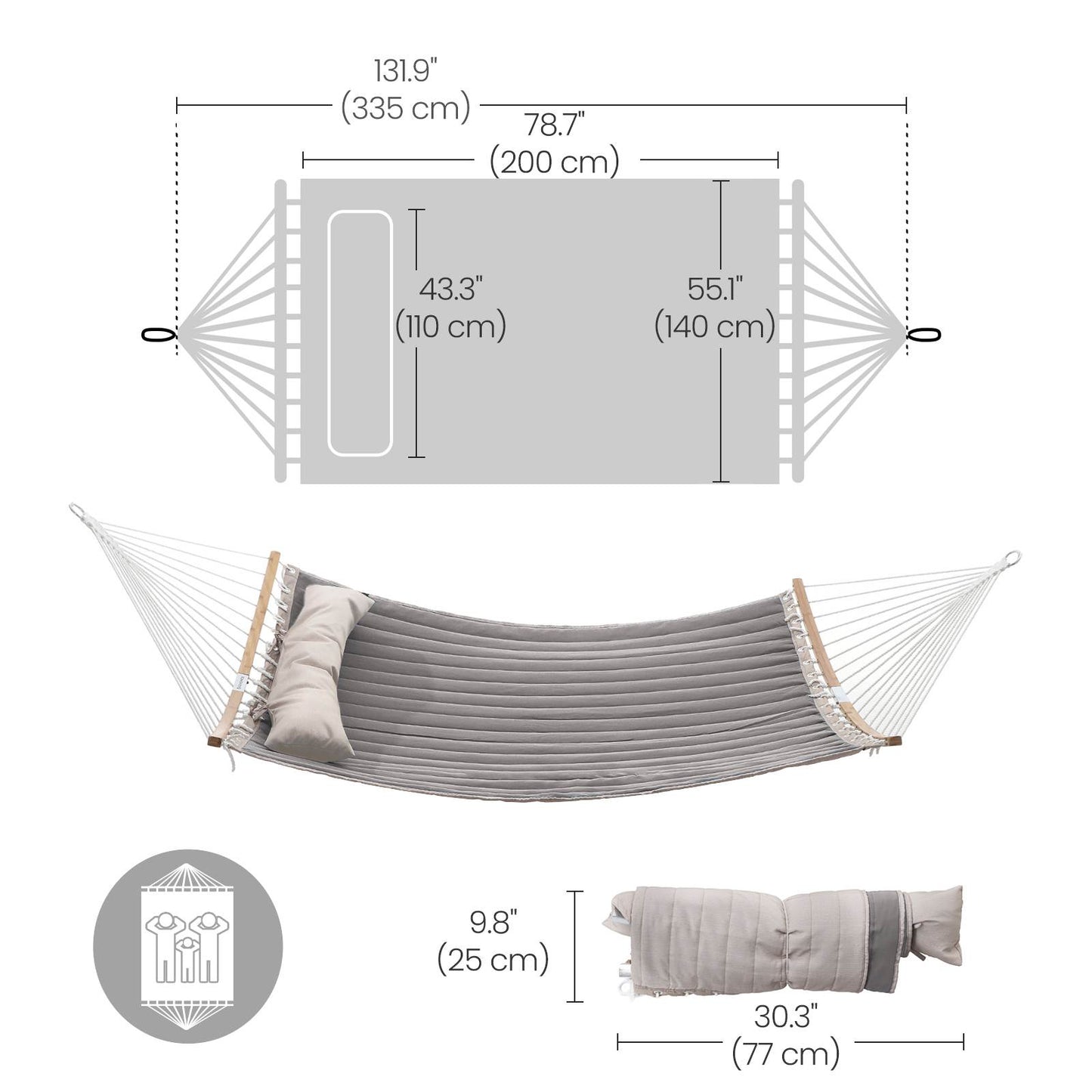 Quilted Hammock with Curved Bamboo Spreaders