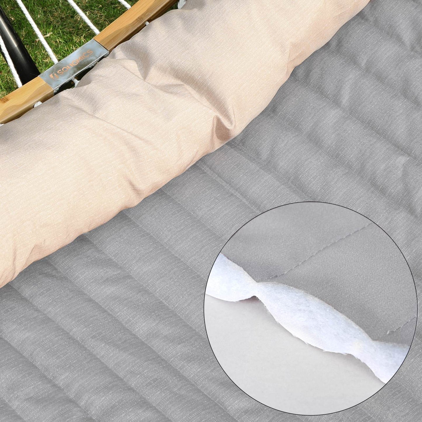 Quilted Hammock with Curved Bamboo Spreaders