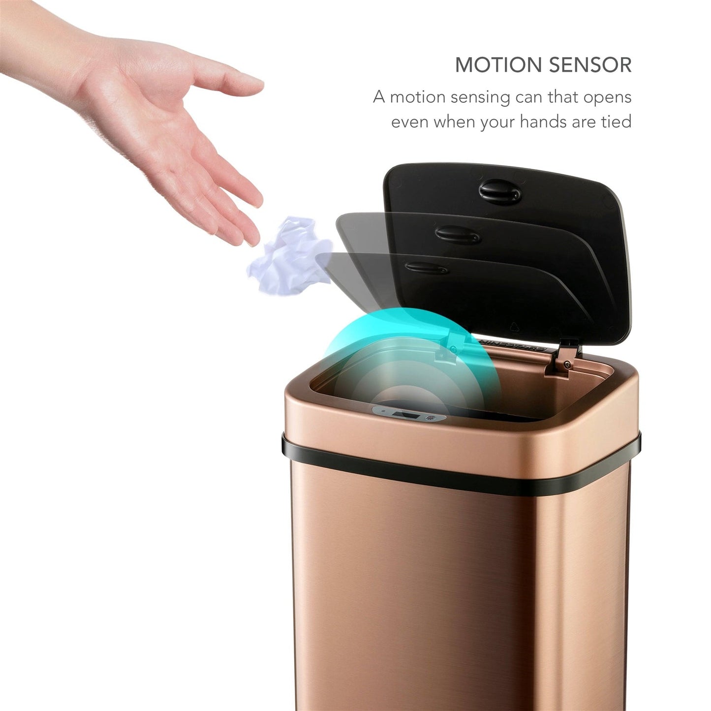 3-Gallon Motion Sensor Touchless Stainless Steel Trash Can in Copper Gold Finish